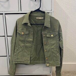 Oasis Women's Khaki Jean Jacket with Gold Buttons